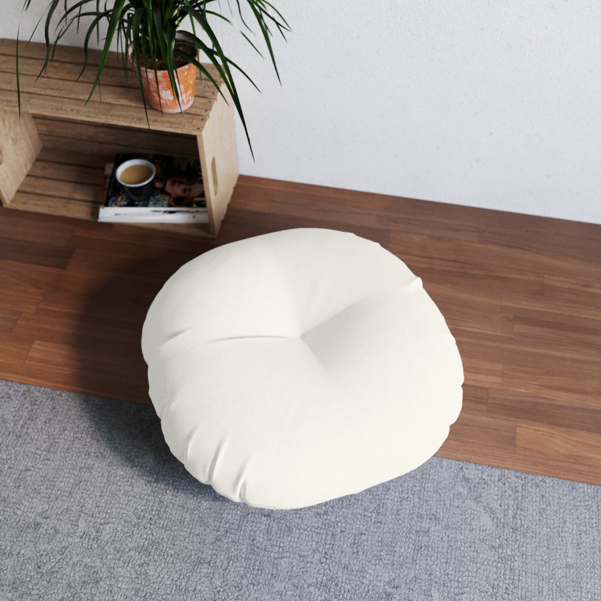 Round Tufted Floor Pillow - Bone White